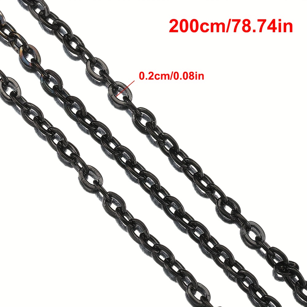 2-meter Black Stainless Steel O-ring Chain, 1mm/1.5mm/2mm Thin Chain, Bracelet Necklace Making Chain