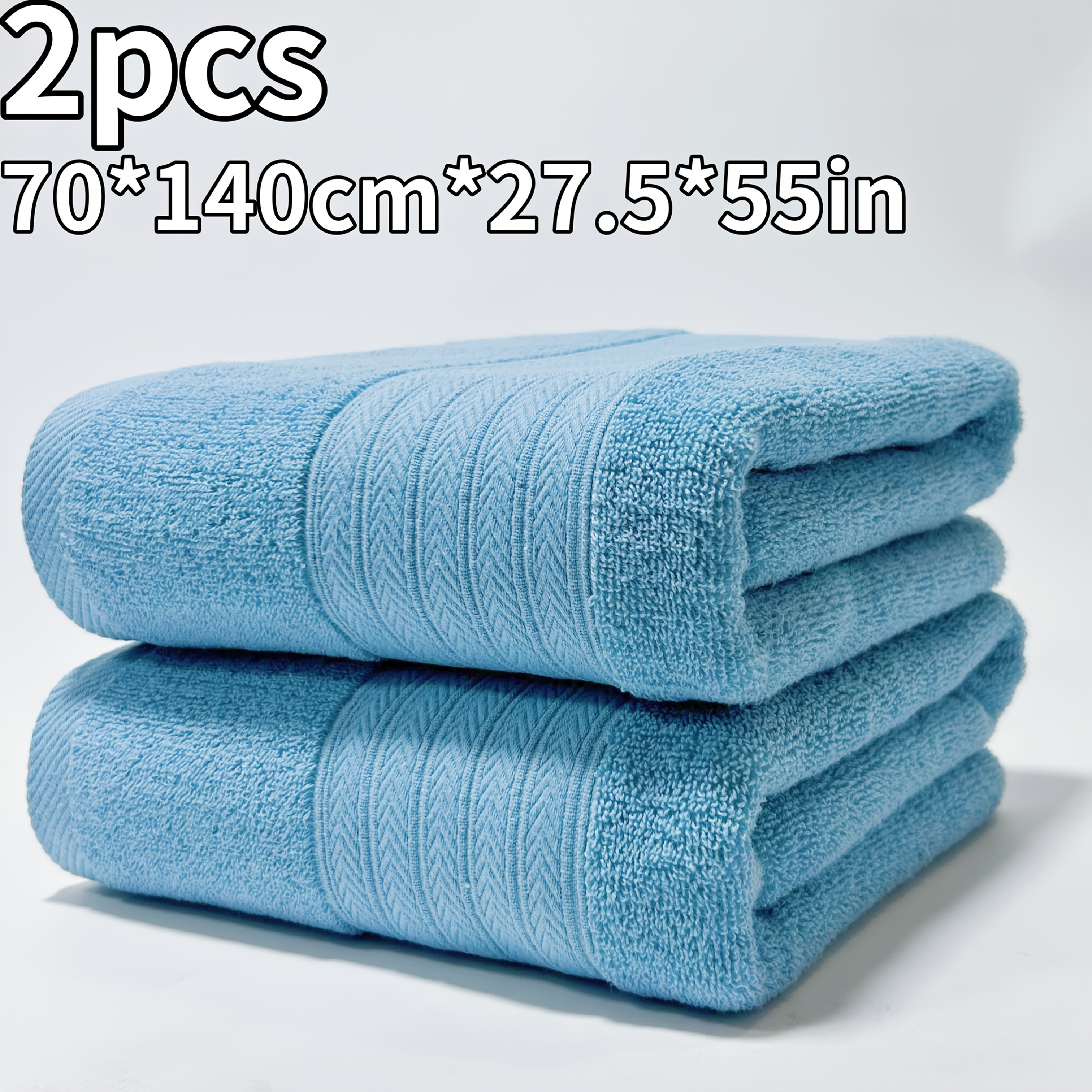 Image of Wavy Pattern 2-pack Pure Bath Towels, 70cm X 140cm/27.5in X 55in, 100% Absorbent Towel, Thick Adult Bath Towel, Quick-dry Absorbent Bathroom Accessory Hotel Supplies