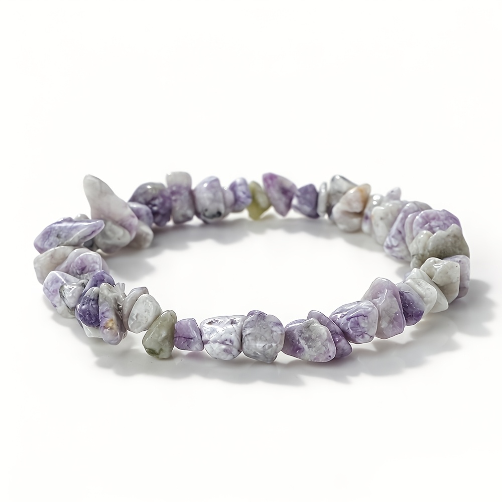 TEMU 1pc Transparent Purple Crushed Stone Elastic Cord Bracelet Suitable For , Bohemian Stone Beads, Minimalist Resort Style Gift For Valentine' Day,