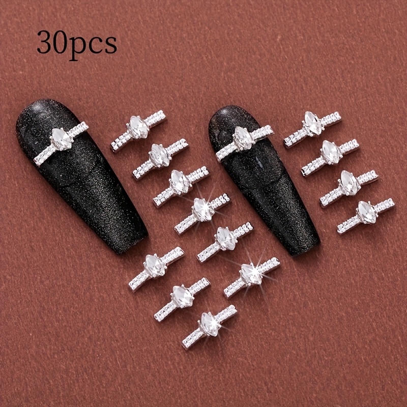 30pcs, Mini Metal Nail Art Decorations, Suitable For Nail And Nail Plate Special Decoration, Women's Nail Additions, Odorless Shiny Silvery Rhinestones And Jewelry Decorations