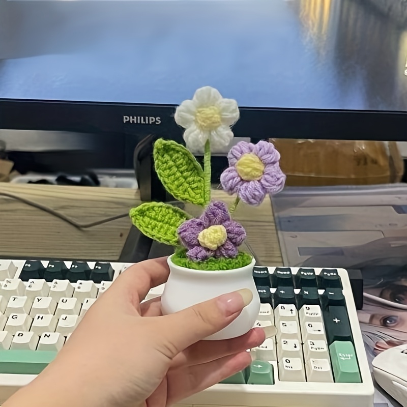 TEMU Set de Cactus y de Flores Tejidas a Crochet 3D Hechas a - Plantas Artificiales Realistas con Follaje Verde, Rosa, , , , Marrón - Decoración