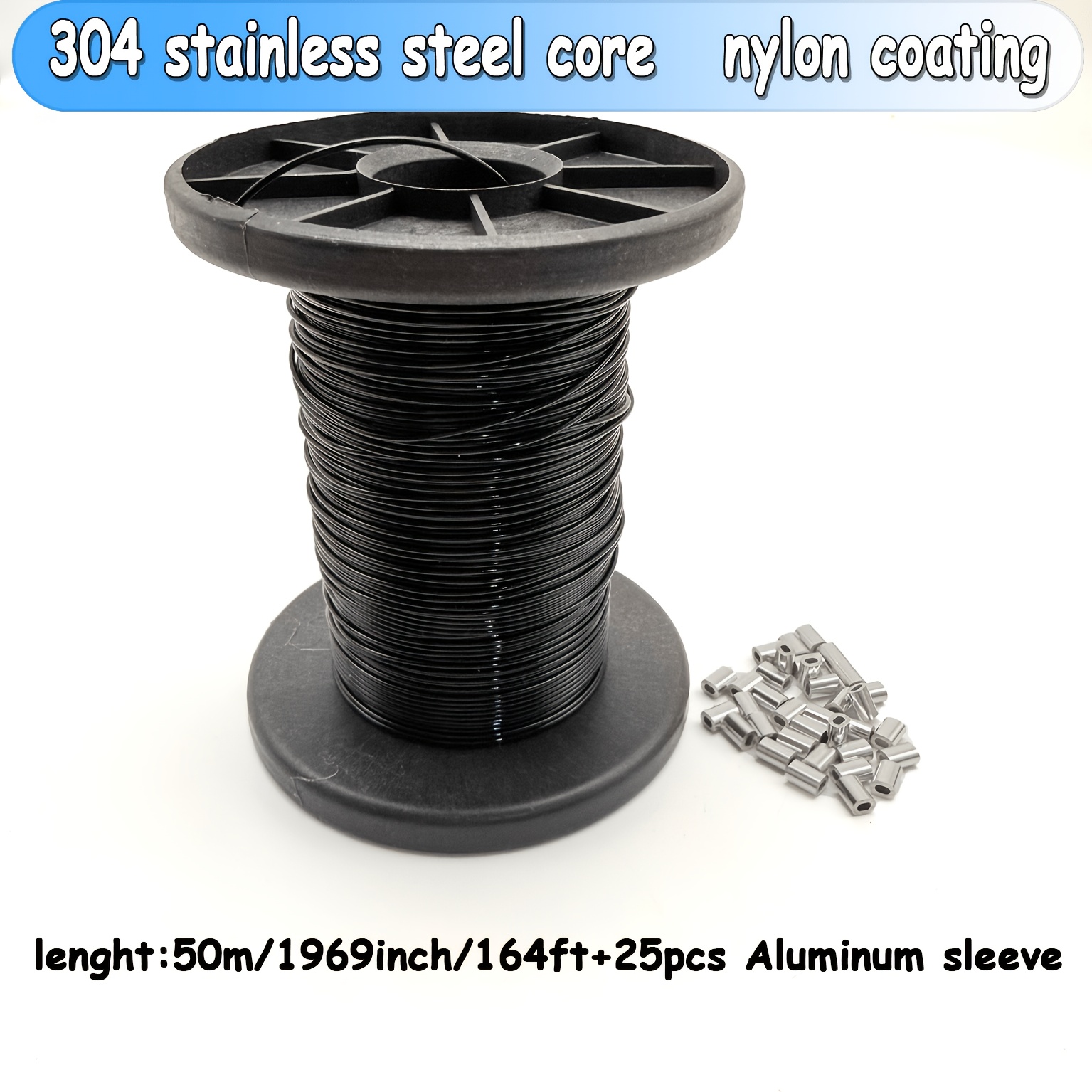 TEMU 1-axis Black Nylon Nylon-coated Steel Wire Rope With 304 Stainless Steel , 1/32-inch Thick Coated Steel Wire Rope Cable, Spool-wound For And