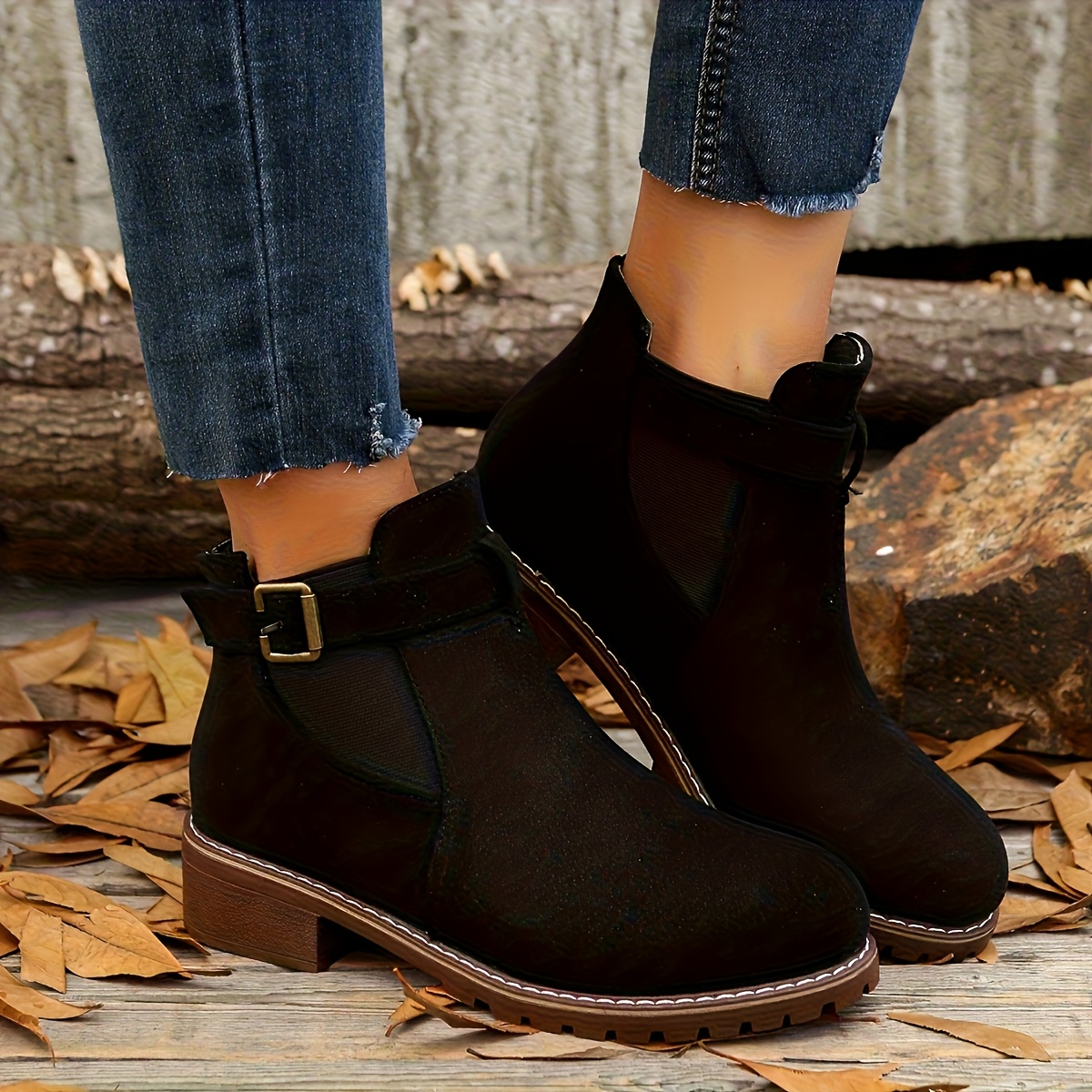 zwarte retro klassieke mode laarzen comfortabele en elegante dames enkellaarsjes schattig ronde   ontwerp beschikbaar in donkerbruin zwart gemberkoekkleur of silergrijs stevige slip onschoenen met gespverstelling voor verschillende lichaamsbouw van vrouwen eenvoudelijke coole europese amerikaanse     casual pendelen   cn35 eu34 5 zwart 14