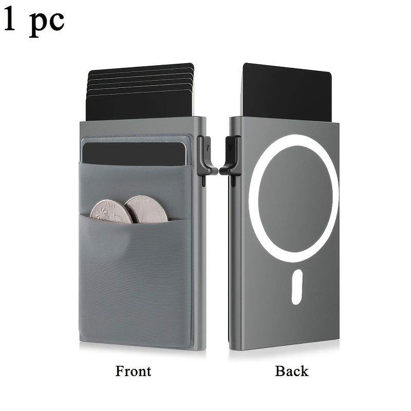 TEMU Obcreator Minimalist Card Wallet For Men, Card Holder Side Push Pop Up With Money Front Pocket Or Id Card Slot, Rfid Blocking Aluminum Alloy