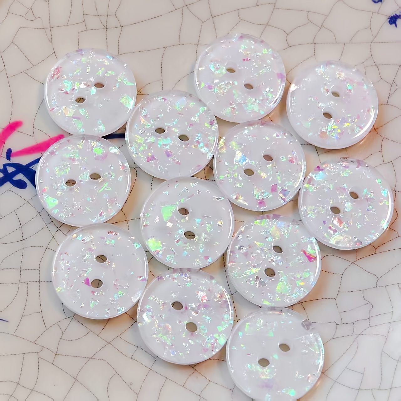12pcs / 24pcs / 36pcs White Sequined Resin Buttons, Creative Handmade Additions Decorative Snaps