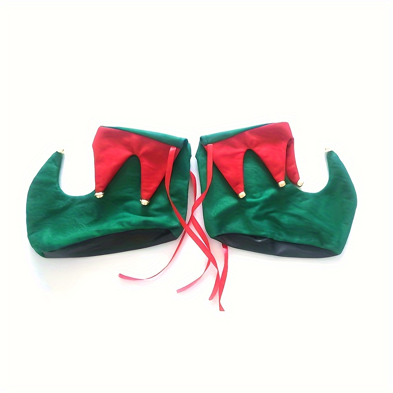 

Christmas Elf Shoe Covers With Bells - Holiday Parties & Performances, Polyester & Leather