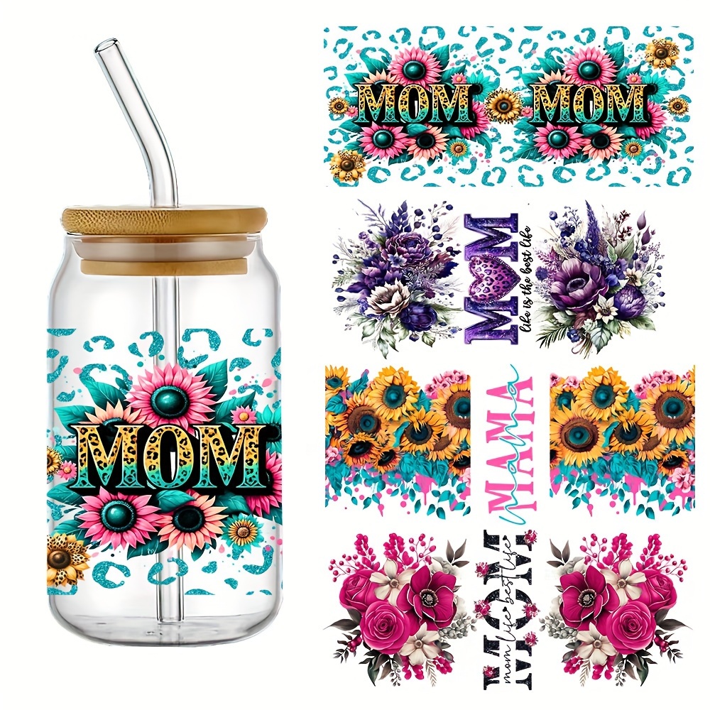 

Mom , Set Of 4, Uv Dtf -adhesive 3d Decals For Glassware, And Plastic , High And - 4.3" X 9.4