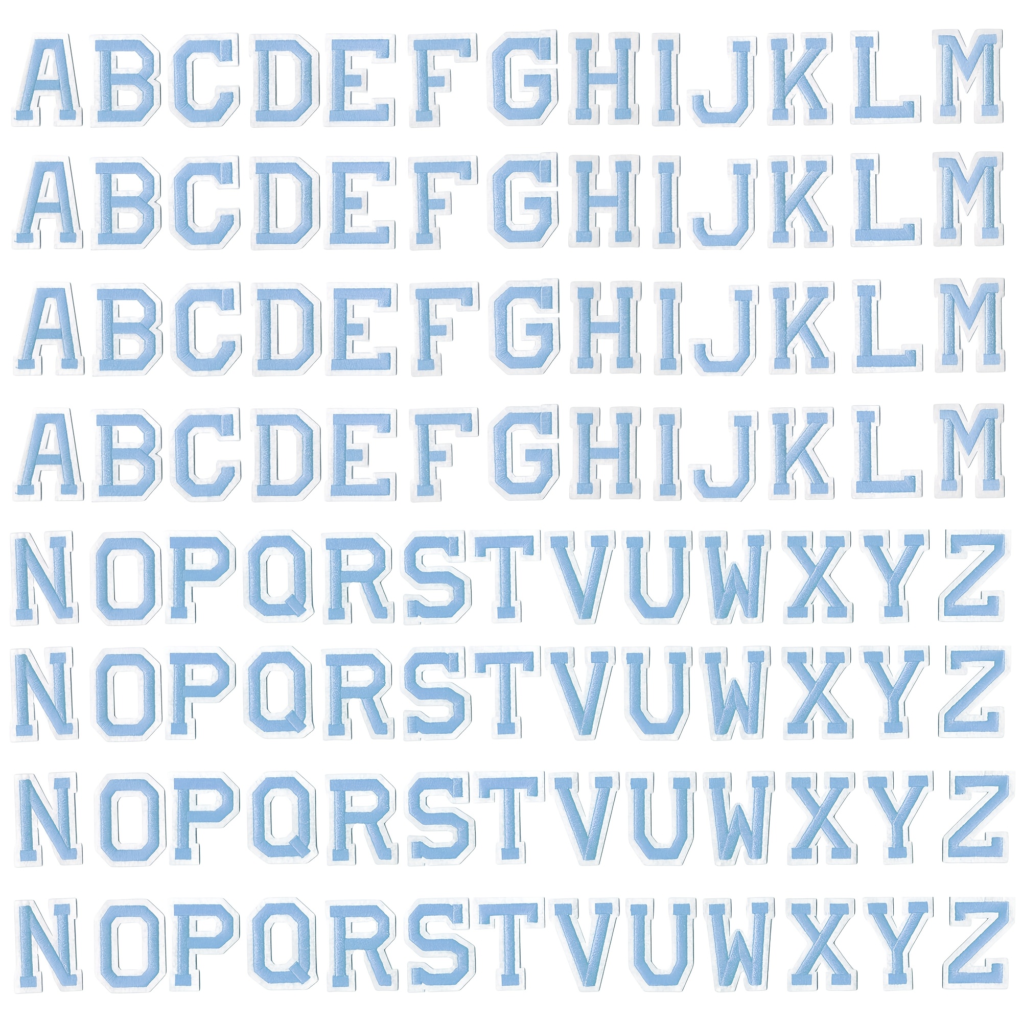 Image of 104pcs Of Light Blue 3d Embroidery Iron-on Letters, 4 Sets Of Letters A-z Decals, For , Hats, Bags, Jackets - Fresh And Stylish Colors