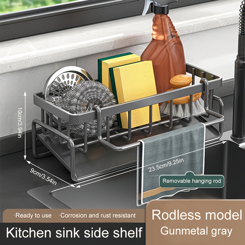 sponge rack suitable for kitchen sink sink rack with high brush holder kitchen sink storage box countertop rust proof carbon steel soap dispenser kitchen storage and   items details 3