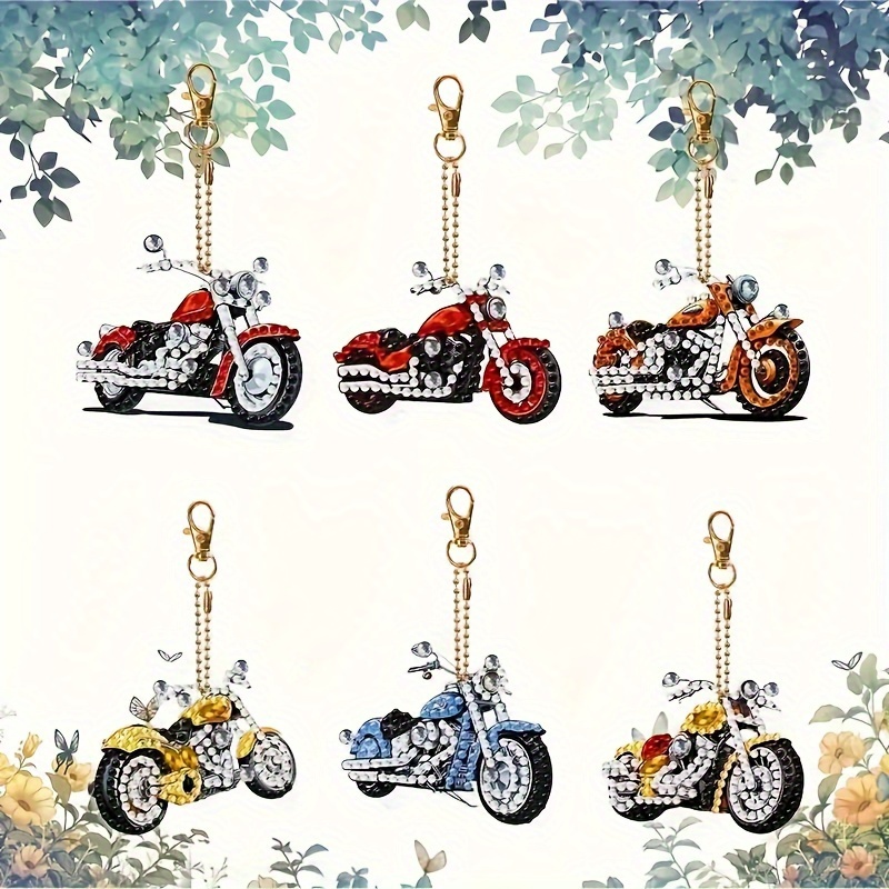 

Kit de bijou de clé de motocyclette de peinture en diamant DIY 6-Pack - de irrégulière, pendentif de craft en acrylique pour sacs à dos et cadeaux, ensemble d'accessoires d'art en diamant