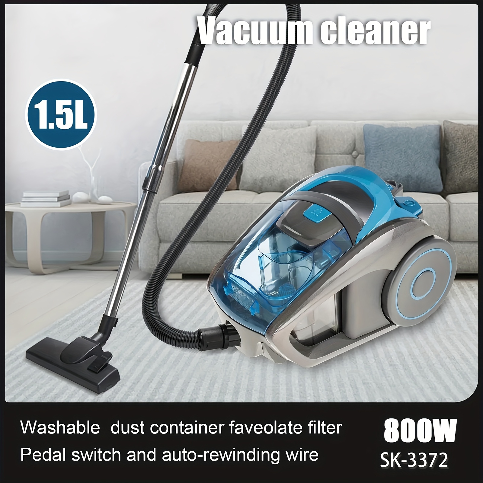 Bagless Canister Vacuum Cleaner, Multi- Filtration, Corded Vacuum For Hard Floors, Carpets, Pet Hair 800w