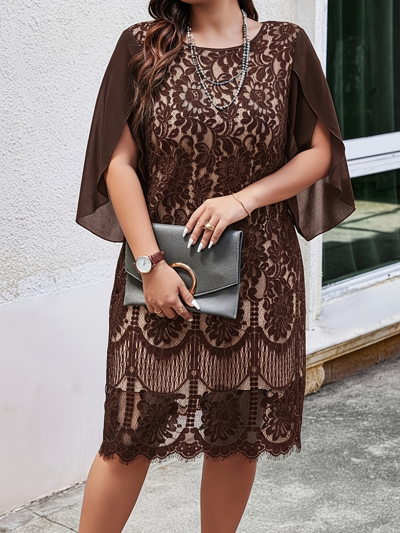 knee length dresses for ladies Cream Lace Pompom Dress 6/7 main image 1