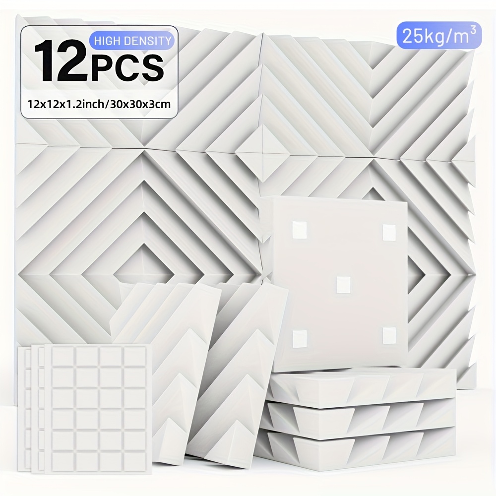 E-shop 12 Stück hochdichte schalldichte Platten, ausgestattet mit doppelseitigem Klebeband, für freies DIY-Design. Diese wanddekorativen schalldichten