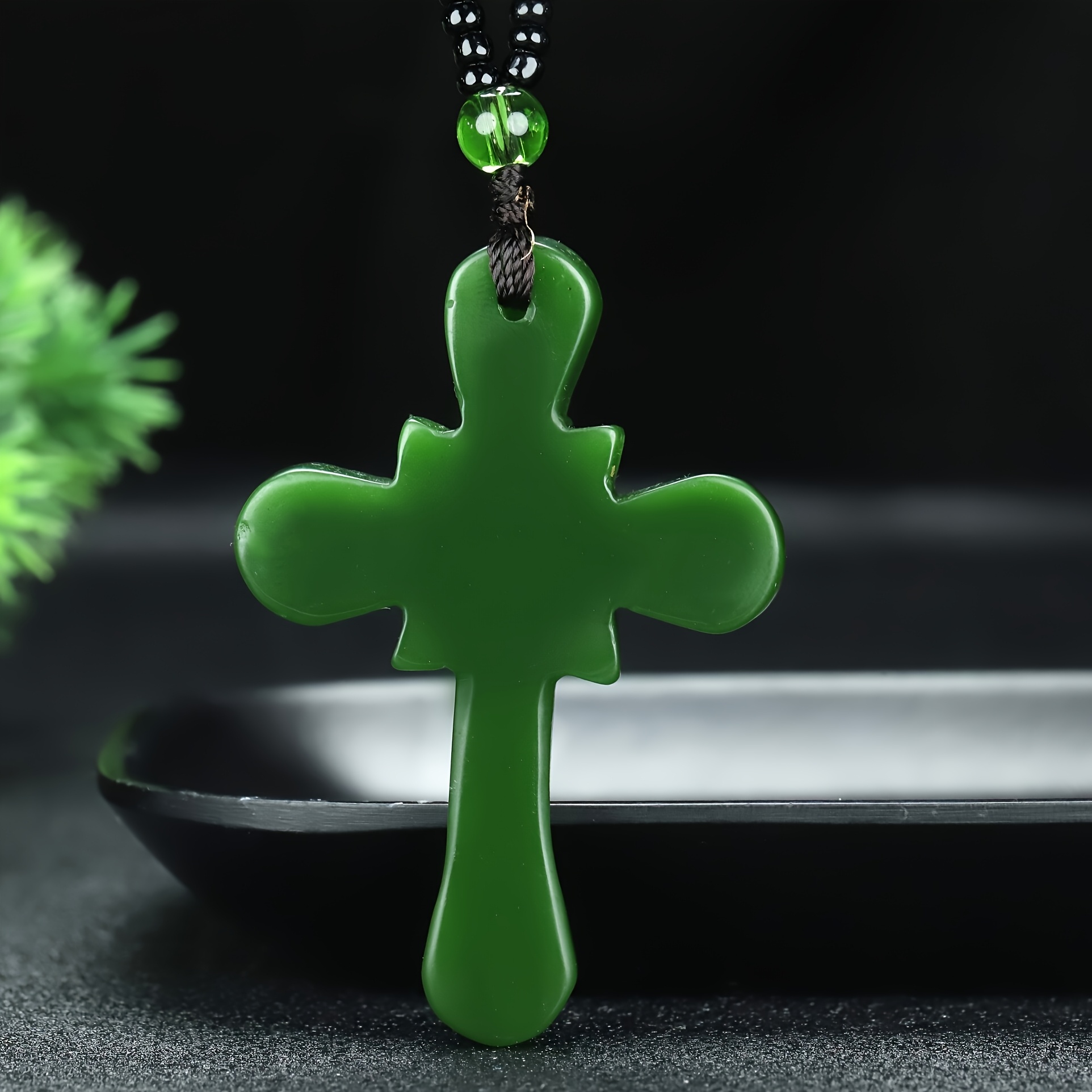 Green Stone Cross Pendant for Men