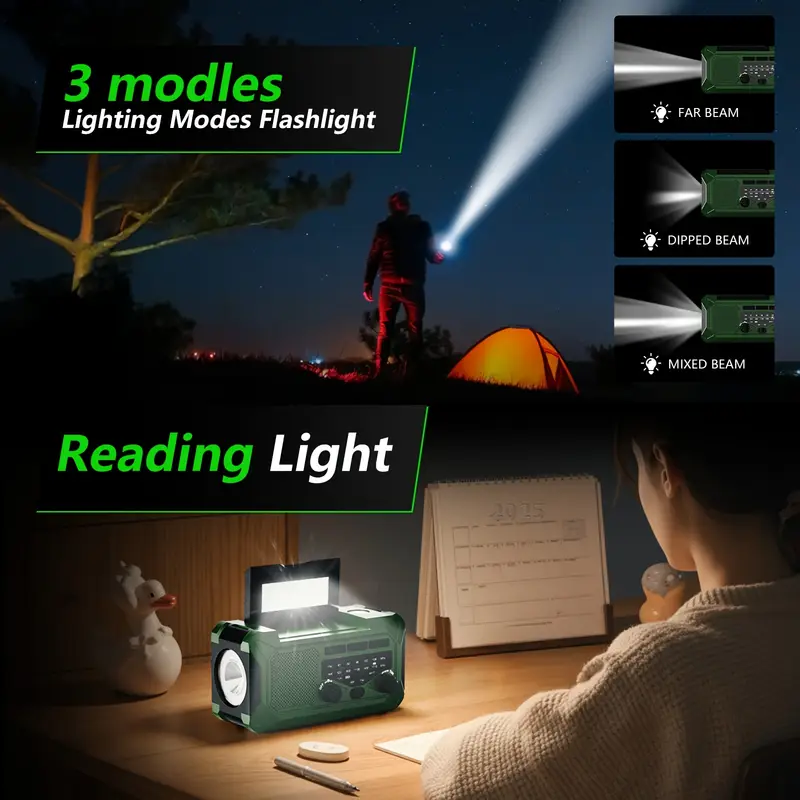 36800mwh 1 pack emergency radio with am fm 3 way charging hand crank solar usb sos alarm flashlight reading light thermometer compass 10000mah power bank perfect survival kit for outdoor camping emergencies Product details 2