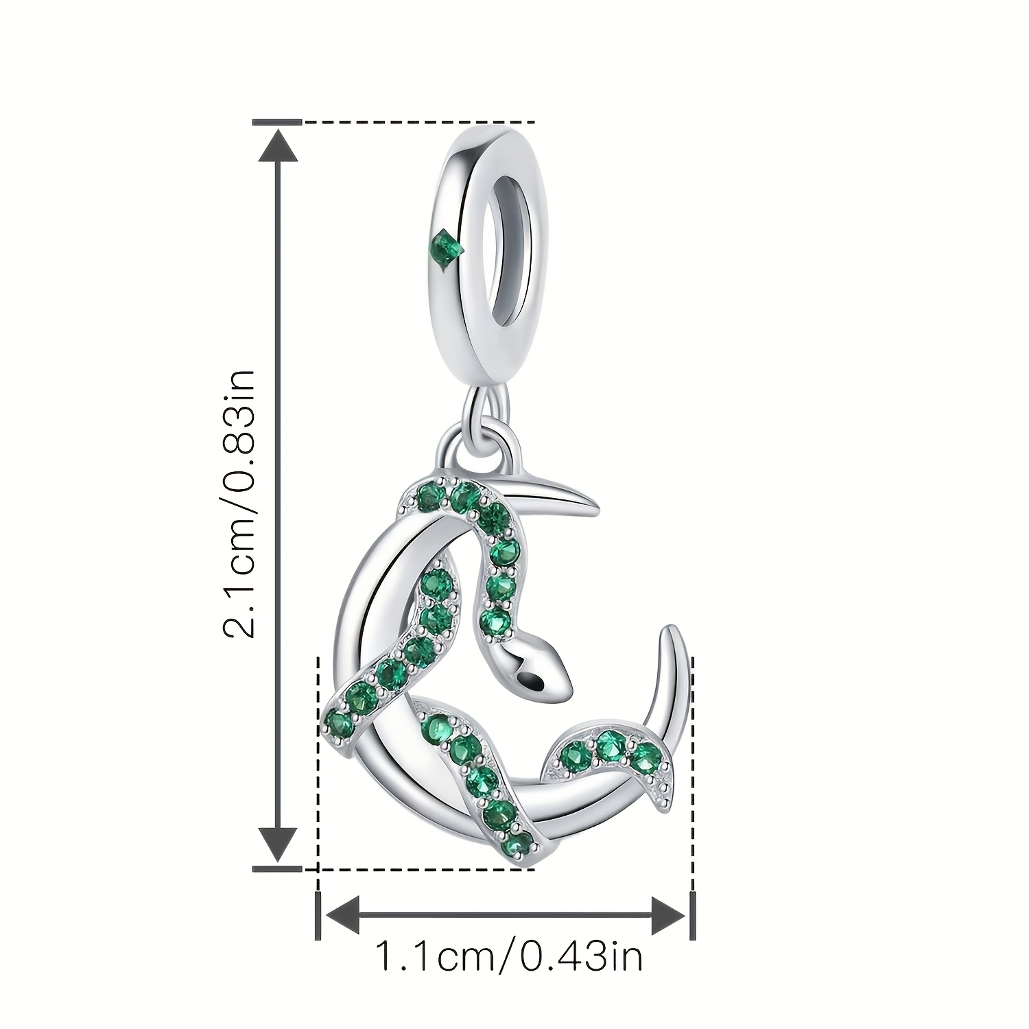 Women's 925 Silver Plated Green Snake Moon Pendant Charm