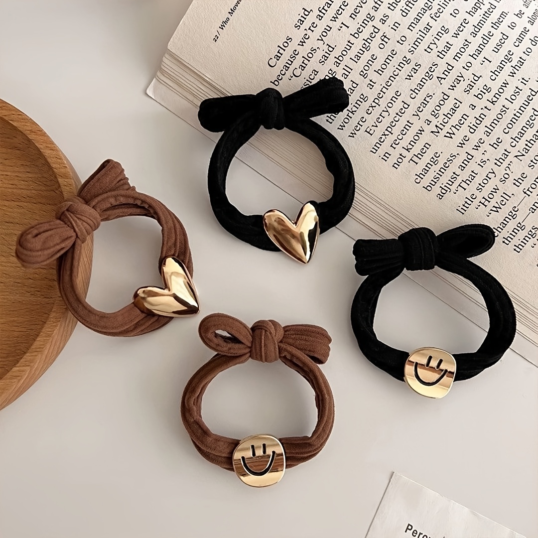 TEMU Lot de 4 élastiques à cheveux nouveaux style avec boucle porte-serviette de cœur en métal, élastiques à queue de cheval de haute élasticité ,