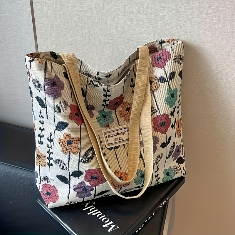 E-shop 1 Stil mit kleinem Blumendruck, 2025 Neue minimalistische Mode Pendler Tragetasche mit großem Fassungsvermögen, Schulterhandtasche im