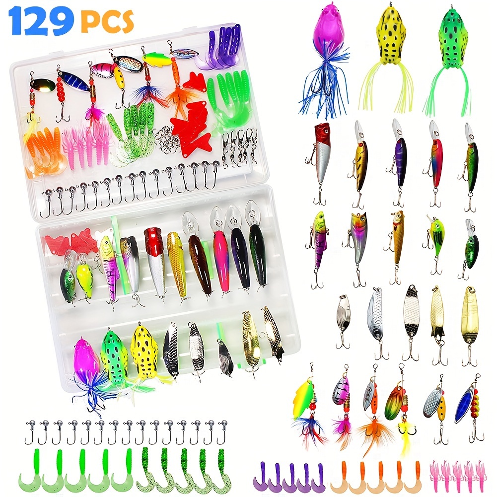 

Lotfancy 129pcs Fishing Lures Kit For Freshwater Tackle Bass Trout Spoon Worms With Case