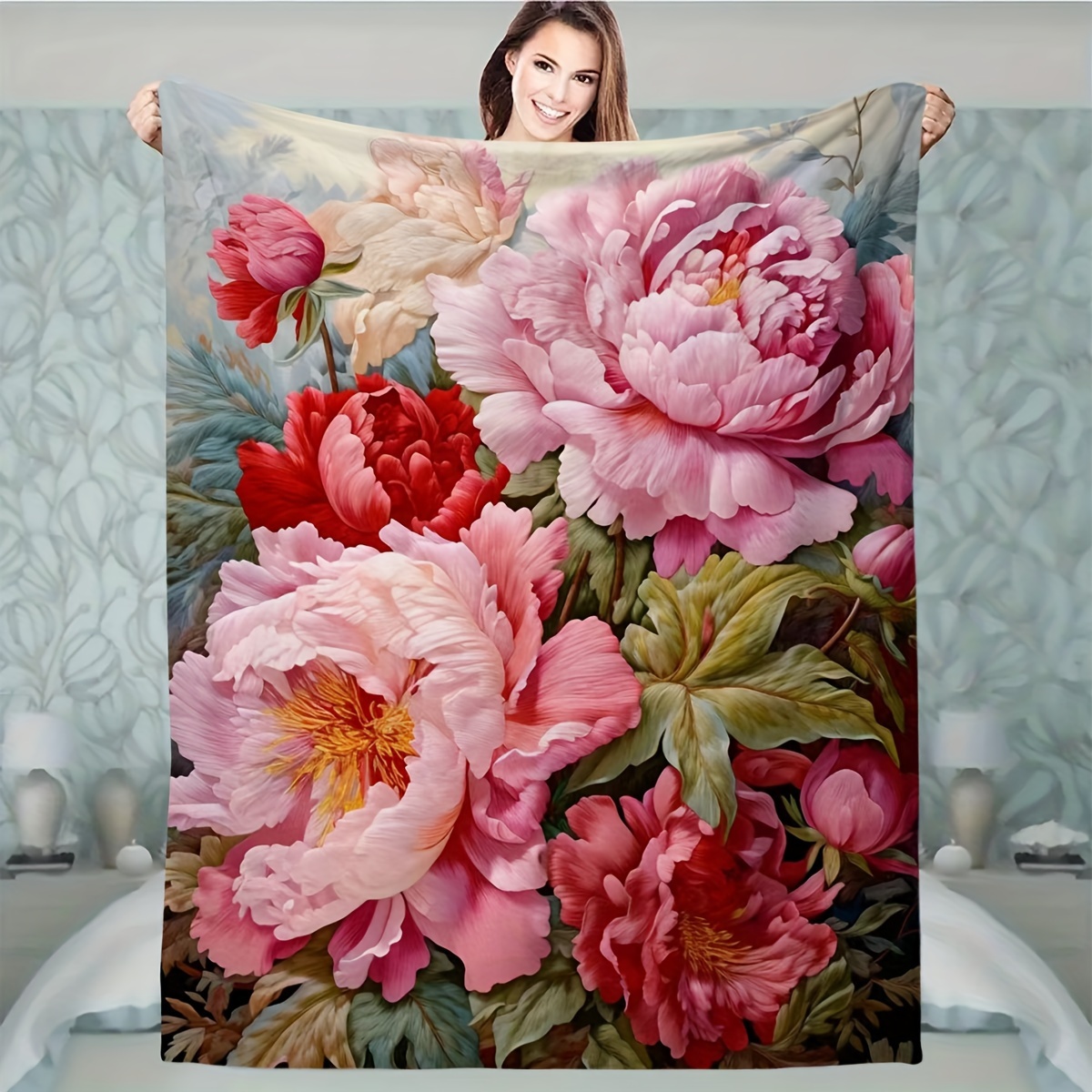 

Glam Style Floral Throw Blanket - All Season Stain Resistant Polyester Knitted Bedding With Flower Pattern - Multipurpose Soft Comfortable Sofa Decorative Cover With Unique Embellishment Features