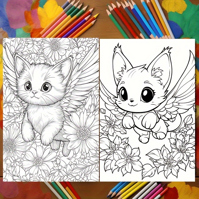 Fairy Cat Coloring Book 22 Pages Thick Paper Creative Halloween