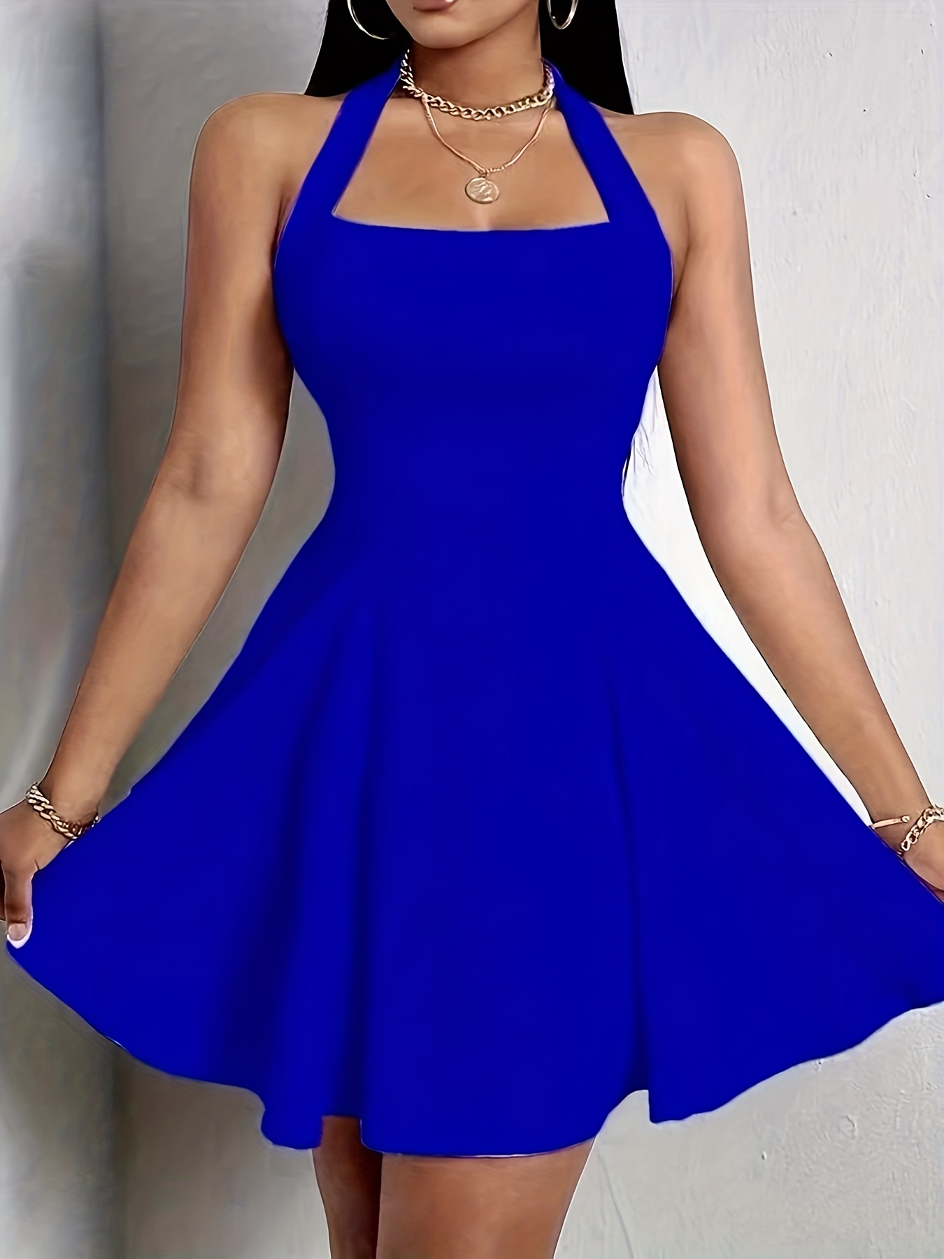 halter neck solid color bandeau dress fashionable versatile - Temu Mexico
