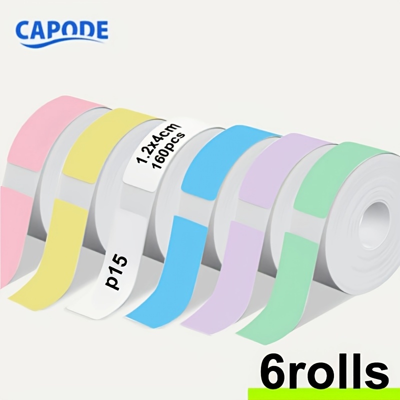 TEMU 6 Rolls Of Colorful Stickers Compatible With P15, 12*40mm (0.472*1.57in) Continuous Paper, 160 Sheets Per Roll In White, Compatible With P15, 1