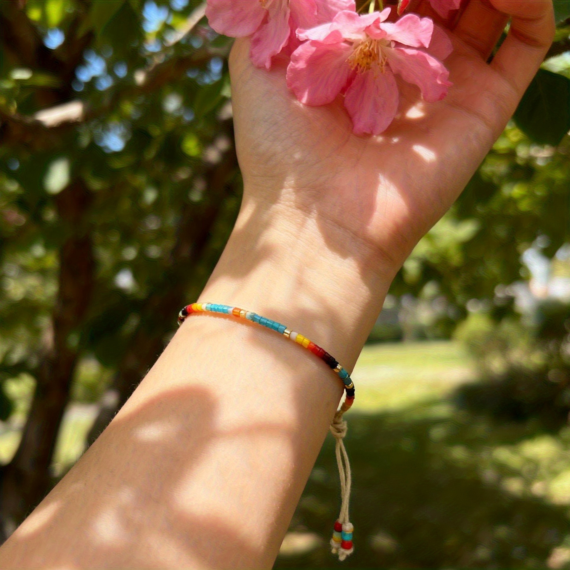 TEMU 1 Bohemian-style Colorful Beaded Bracelet, Hand-woven, Adjustable In Size, With Colorful Beads, A Daily Accessory, Suitable For Casual Wear, And