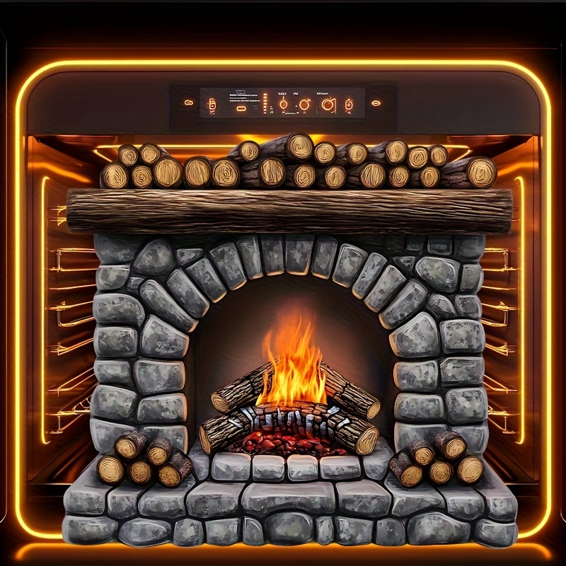1pc Fireplace Oven Sticker, Burning Flames, 2d Self-adhesive Oven Decoration Sticker