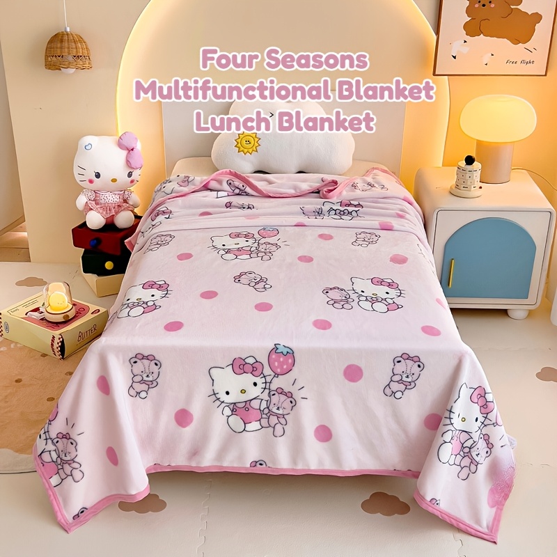 

Pink, Purple, Kitty, Sanrio Milk Flannel Cartoon Gift Blanket Air Conditioning Nap Blanket, Suitable For Picnic, Camping, Lunch , Home [authorized