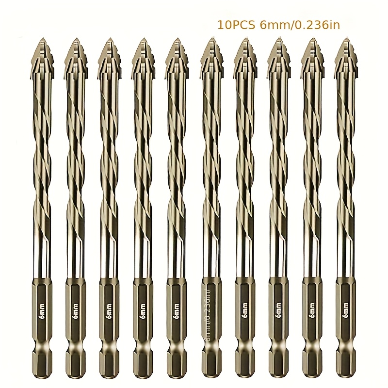TEMU Juego de 10 brocas excéntricas dentadas de 6 mm con filos de corte, aptas para hormigón, baldosas, cerámica, madera—Herramienta de perforación