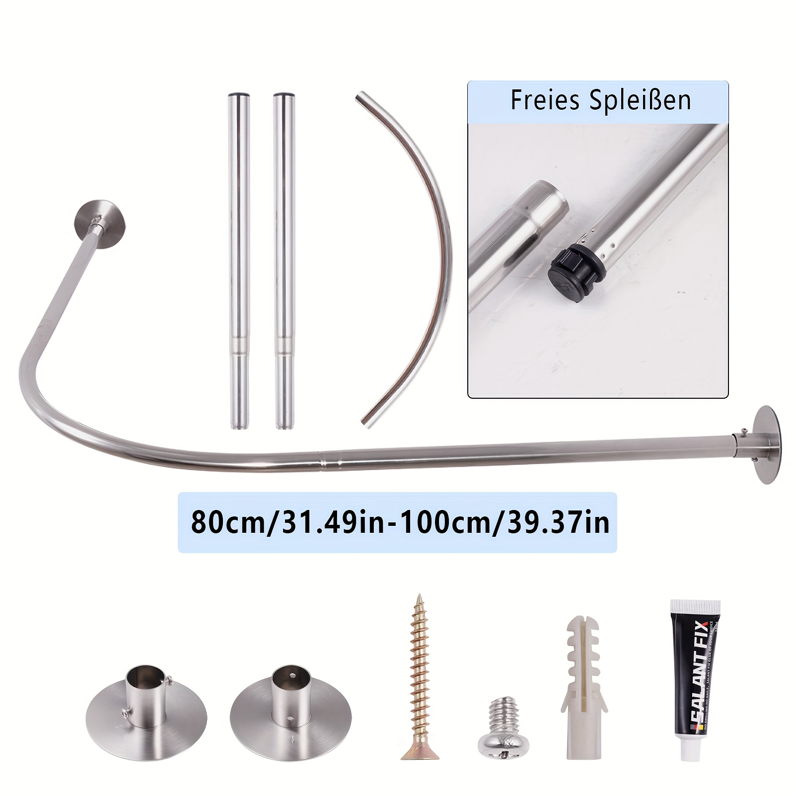 1pc Adjustable L-shaped Corner Shower Curtain Rod - Wall-mounted Bathroom Storage Rack, Suitable For Bathrooms And Dressing Rooms, No Drilling Required, Durable Metal Construction