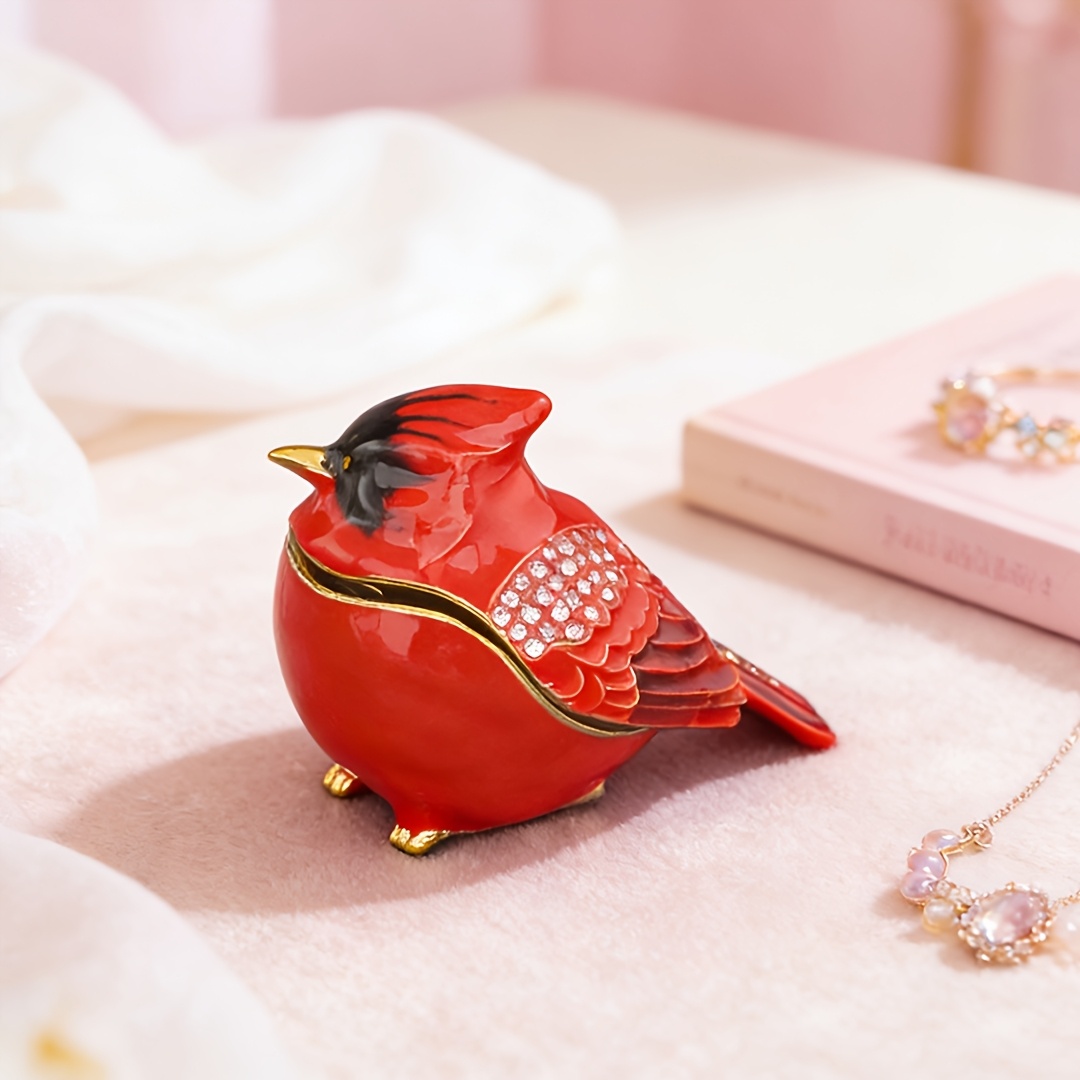 Enamel Encrusted Diamond Lucky Blue Bird Decorative Jewelry Box