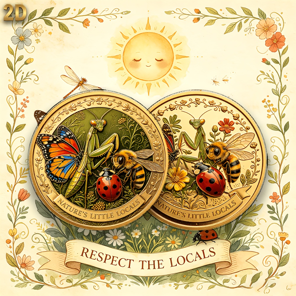 TEMU 1pc, 2d Natural Small And Local Insects Theme Exquisite Collectible Commemorative Coin. The Design Features , Bees, Monarch Butterflies, And