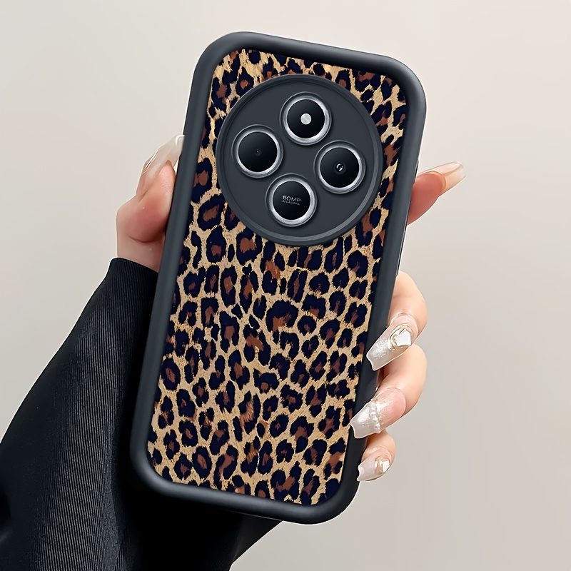 TEMU Coque de téléphone vintage à motif léopard pour Redmi 14C, coque arrière à protection complète flexible en TPU aux chocs pour les appareils