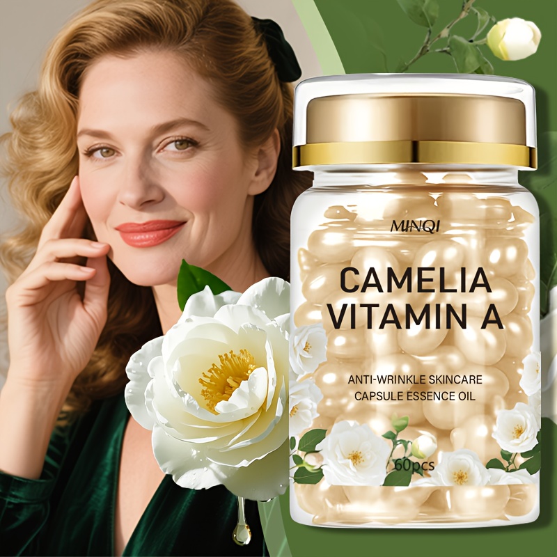60pcs Vitamin A, Camellia Facial Capsules, Containing Retinol, Vitamin A, Collagen Firming Moisturizing Facial Capsules, Alcohol-free, Fragrance-free, Non-greasy, Easy Absorption, Suitable For Types