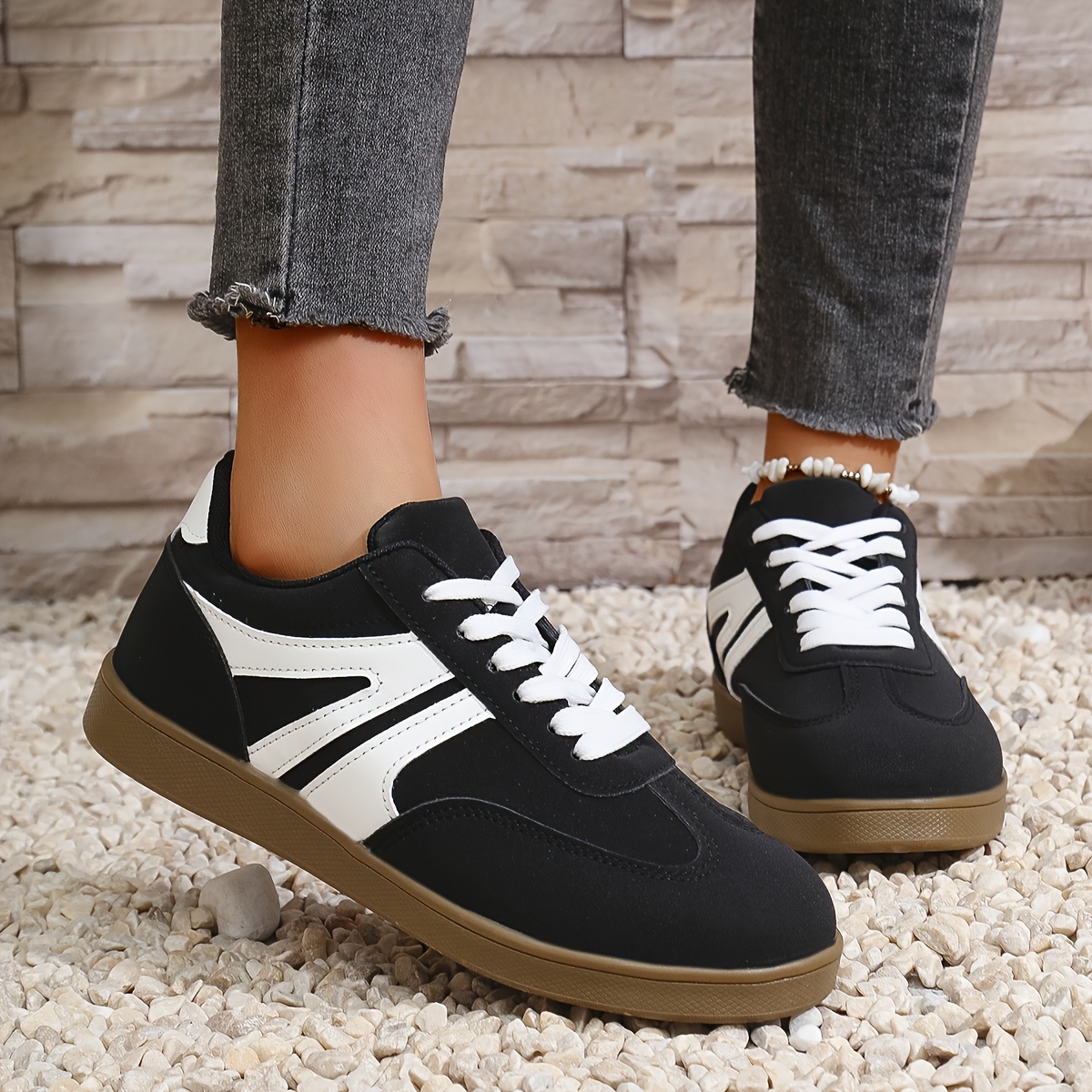 

Women's Casual Fashion Sneakers, Geometric , Lace-up Closure, Round Toe, Low , Tpr Sole, With Fabric Insole And Inner Material, For Comfort Shoes