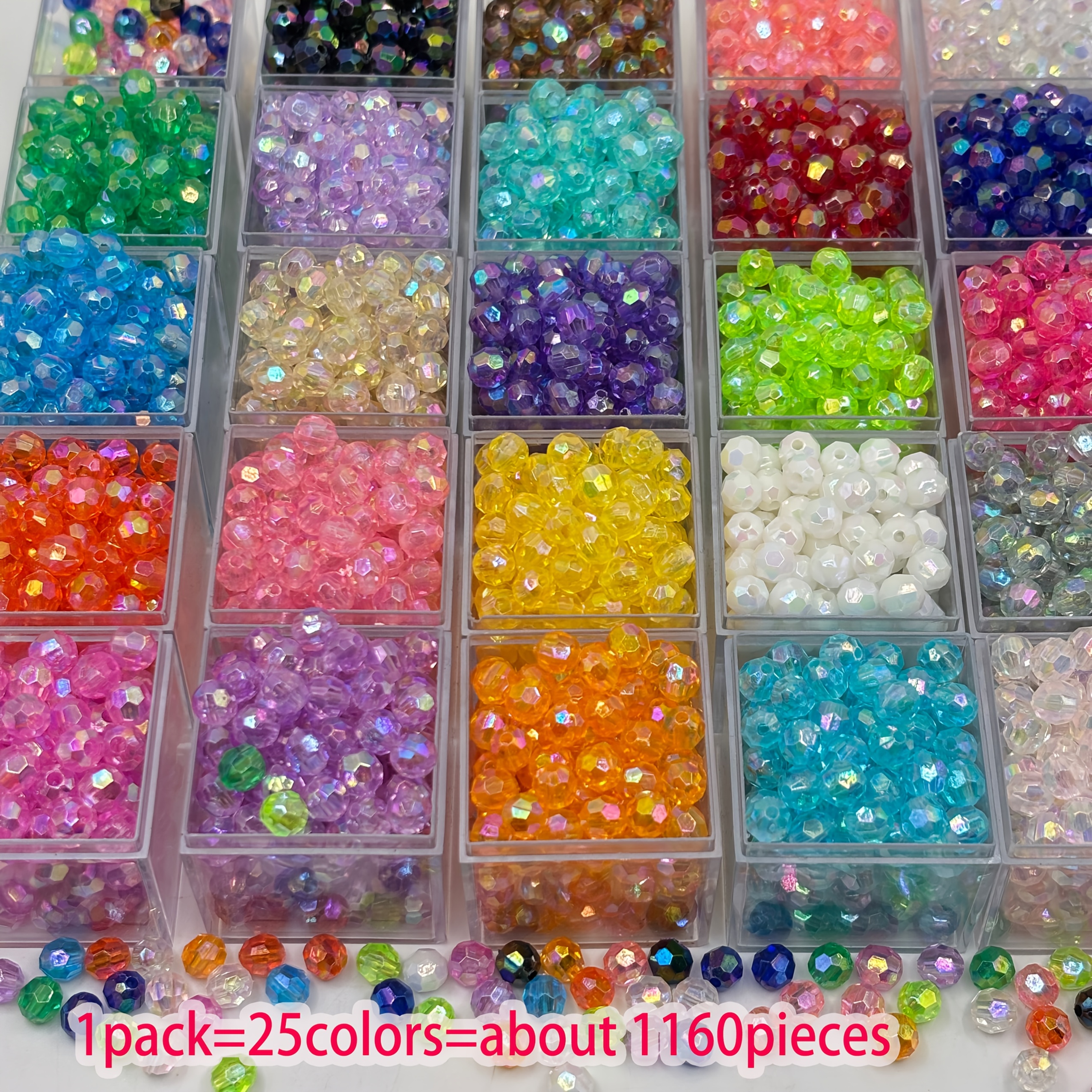 E-shop 1160 25 Farben 6mm Acryl Achtflächige Perlen Transparent AB Farbe, Handgefertigte Facettenschmuck Dekoration - Geeignet für
