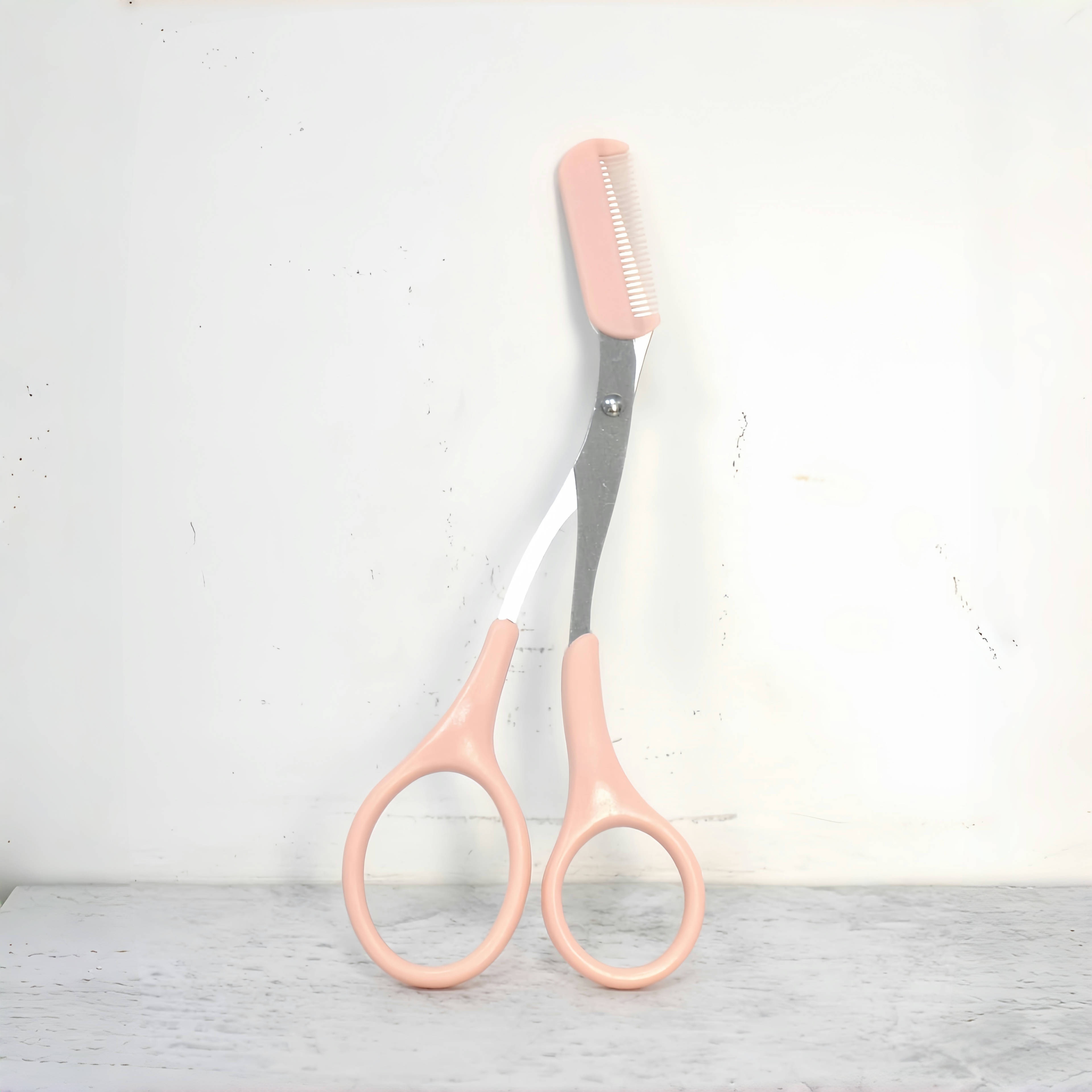 TEMU Stainless Steel Precision Eyebrow Trimming Scissors With Integrated Comb, Manual Grooming Tool, Durable Plastic Handle, No Battery Required, For