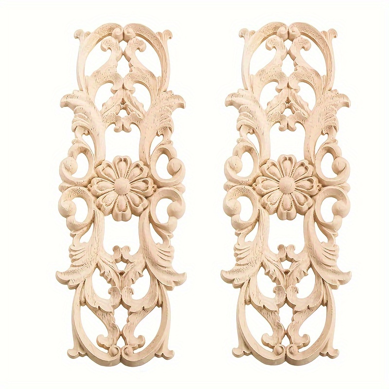 

2pcs Wood Appliques Onlays, Long Wooden Carvings Decals Overlays For Wall Mantels Dresser Cabinet Closet Door Furniture Decoration(22x8cm/8.7"x3.2")