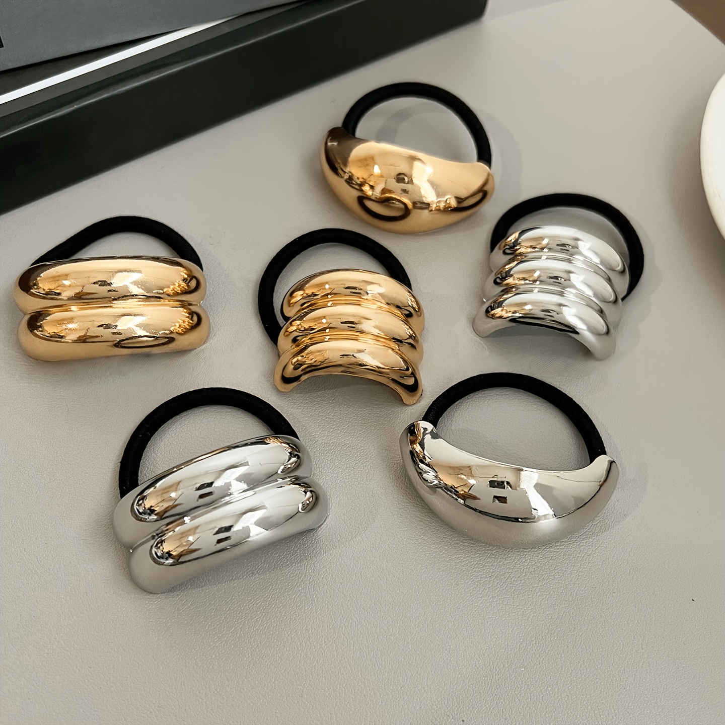 TEMU Juego de 6 ligas para el pelo de metal minimalistas en fríos con elasticidad, nuevos estilos de bandas para el pelo, cuerdas elásticas para el