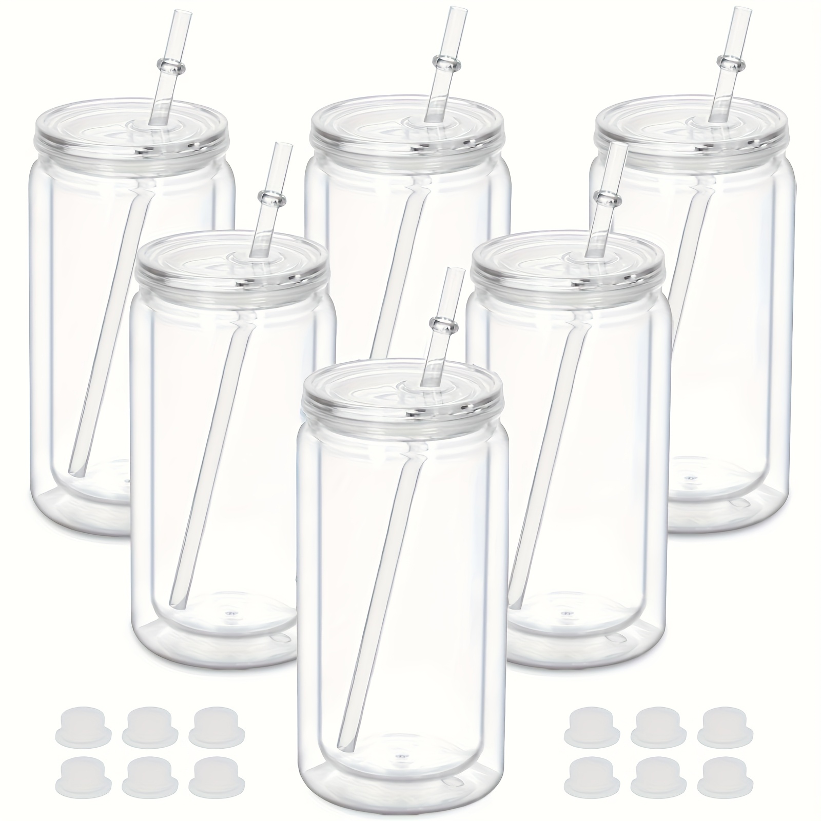 Image of 6pcs Hilake Transparent Pc Plastic Cups With Straw & Lid - Suitable For Flash Snowball Diy, Pre-drilled For Coffee, Tea, Drinks, Vintage Drinkware For Office, Camping, Parties, Gifts (no )