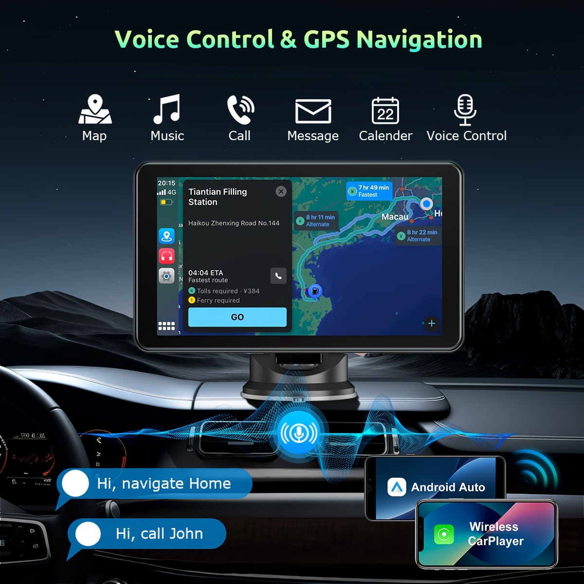   7 portable car stereo wireless car player auto radio for carplay   auto universal touchscreen radio   link aux fm transmitter voice control