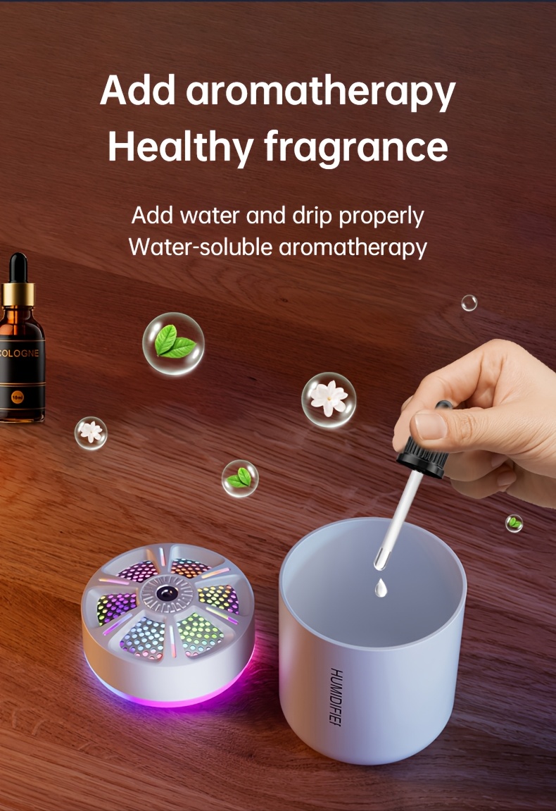 Set de 2 mini umidificatoare de aer de 180ML, cu lumini de noapte colorate și difuzoare de uleiuri esențiale, perfecte pentru casă, dormitor și utilizare în mașină, funcționează silențios