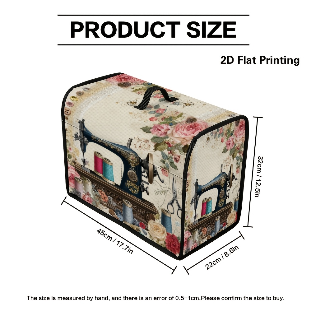 TEMU 1pc 2d Flat Vintage Sewing With Flowers Pattern Sewing Machine Dust Cover With Side Pockets And Carrying Handle, Universal Fit For Most Home
