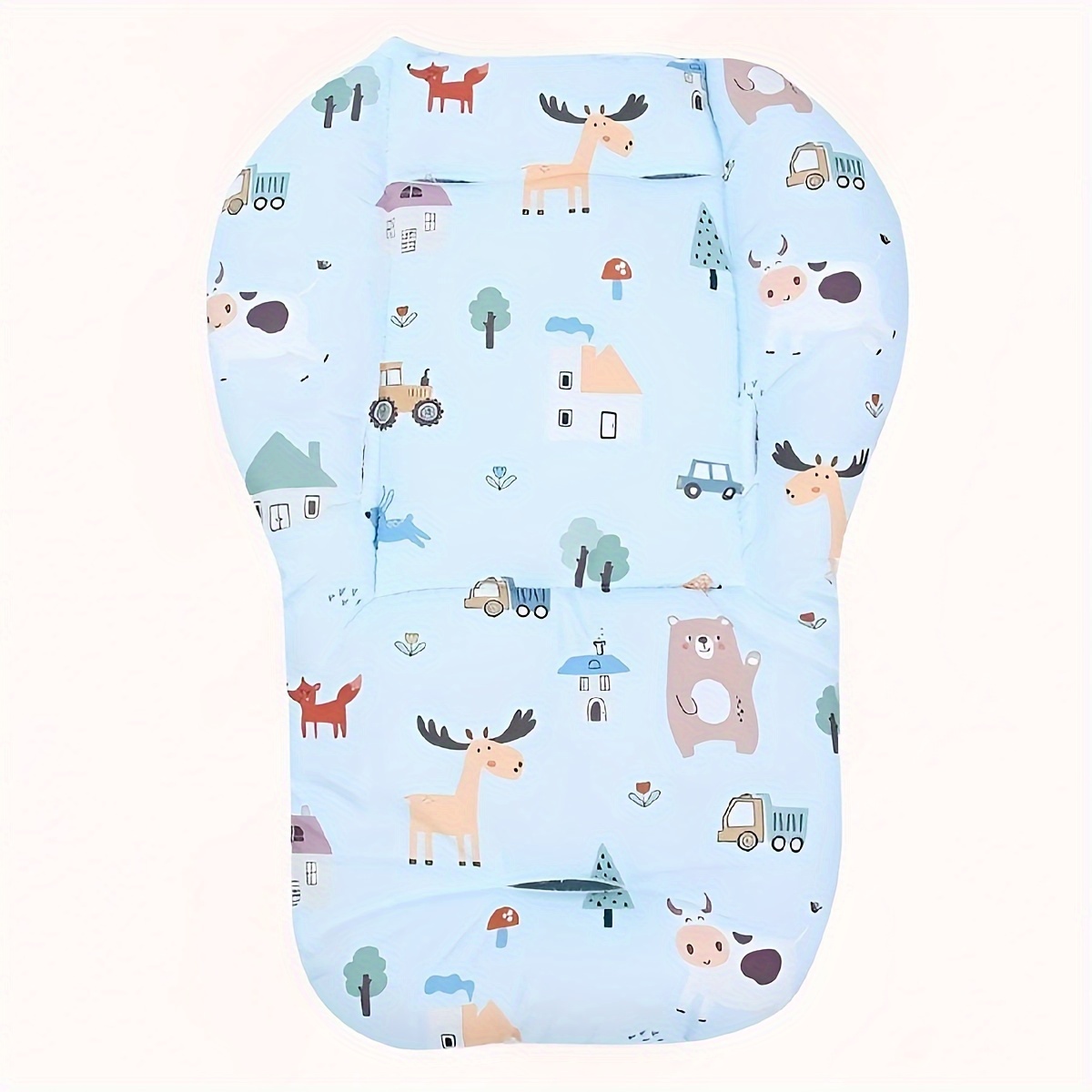 1-Pack Baby Stroller Seat Liner with Animal Print, Universal Fit for High Chairs and Car Seats, Breathable Polyester Cushion for Infants & Toddlers 0-3 Years - Pierced Shoulder Straps and Belt Perforation Design