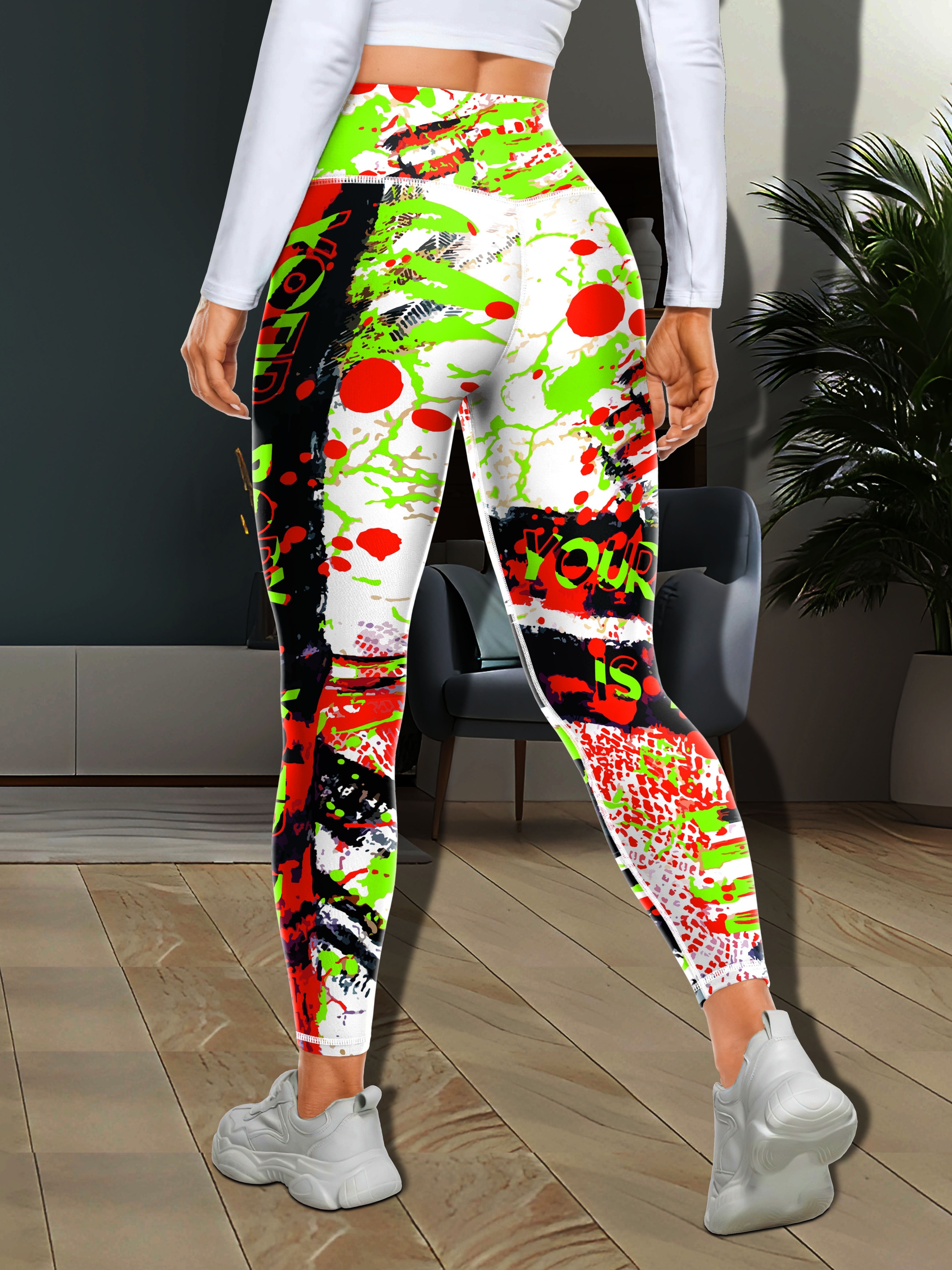 Flower Power Floral Pattern Leggings Yoga Pants, Activewear Workout Gym  Running, Floral Print, Fitness Clothing, Cool Womens Leggings 