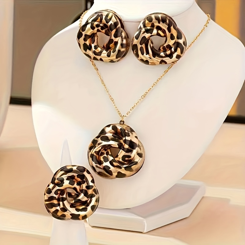 TEMU Ensemble de bijoux personnalisé pour femmes : boucles d'oreilles à clous imprimées, bague et collier