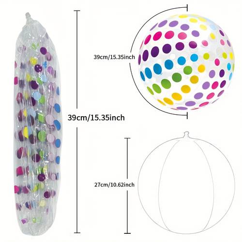 1 buc minge de plajă transparentă, minge gonflabilă de plajă multicoloră cu dungi și buline colorate, articole pentru petrecere de aniversare și minge decorativă de vară hawaiiană, esențială pentru petrecerea la piscină, jucărie multicoloră pentru piscină, minge gonflabilă, jucărie de apă