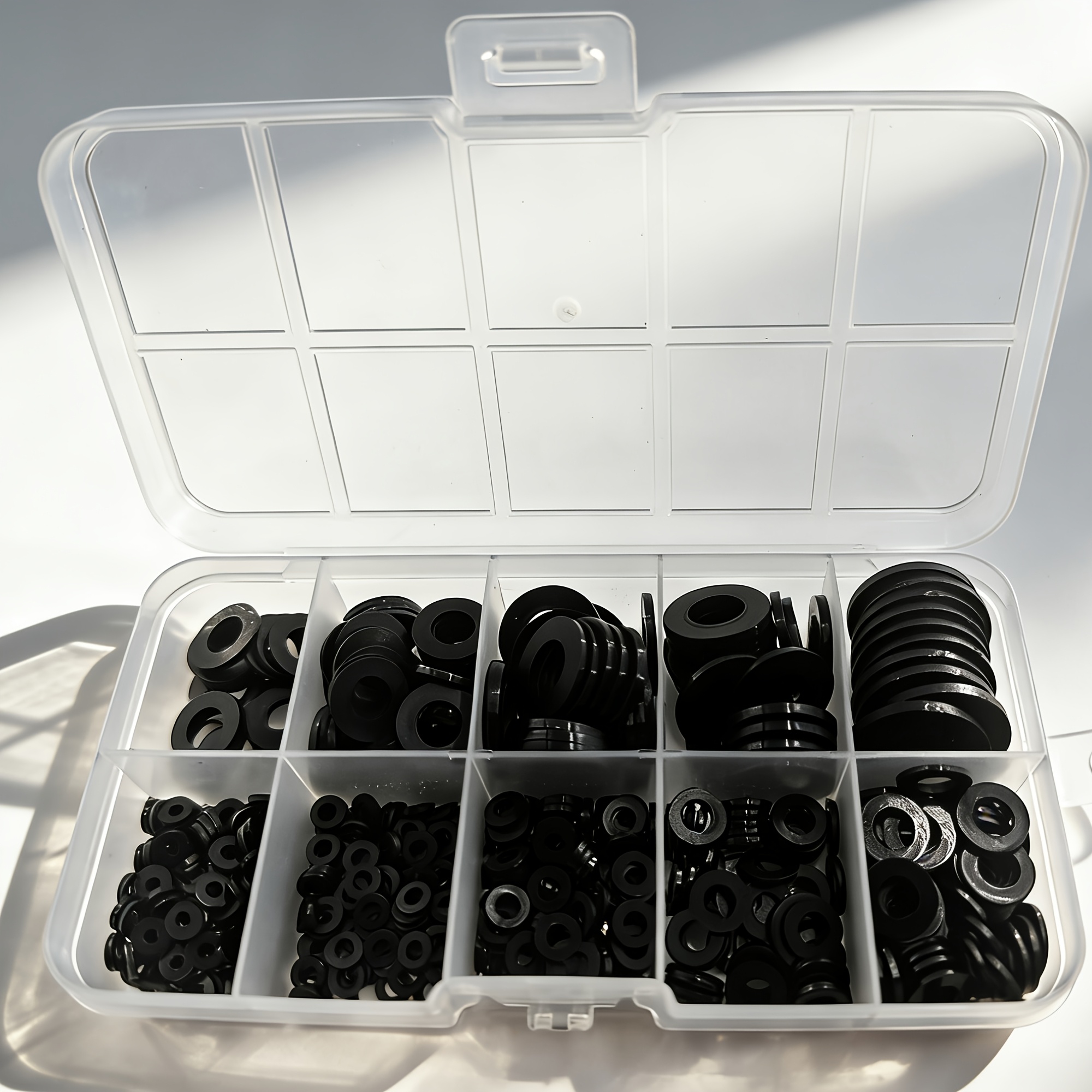 TEMU 250-500pcs Black Nylon Washer Set - Durable Flat Round Washer For Bolts And Screws, Self-tightening Design, M2-m12 Size, Ideal For And Repairs,